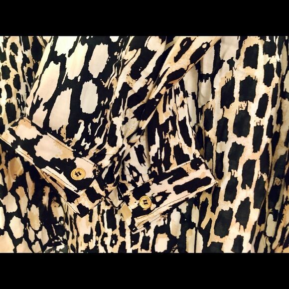 CALVIN Klein Animal Print Rollup Long Sleeve Blouse / Sz L - Picture 4 of 7